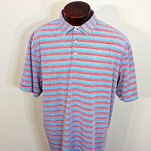 Peter Millar Summer Comfort Mens XL Pink Blue White Striped Short Sleeve Polo